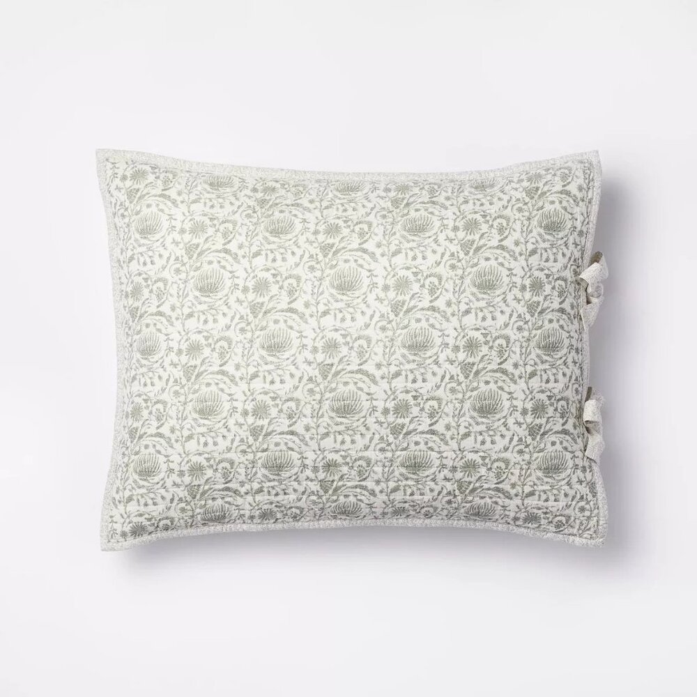 Studio McGee Floral Pillow - Green and White